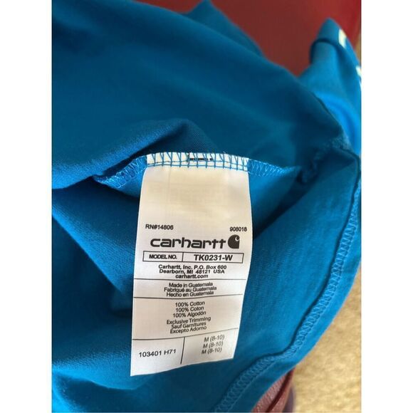 Carhartt Womens M 8-10 Blue Loose Fit Long Sleeve Logo Sleeve Graphic Tee Shirt - Picture 6 of 6